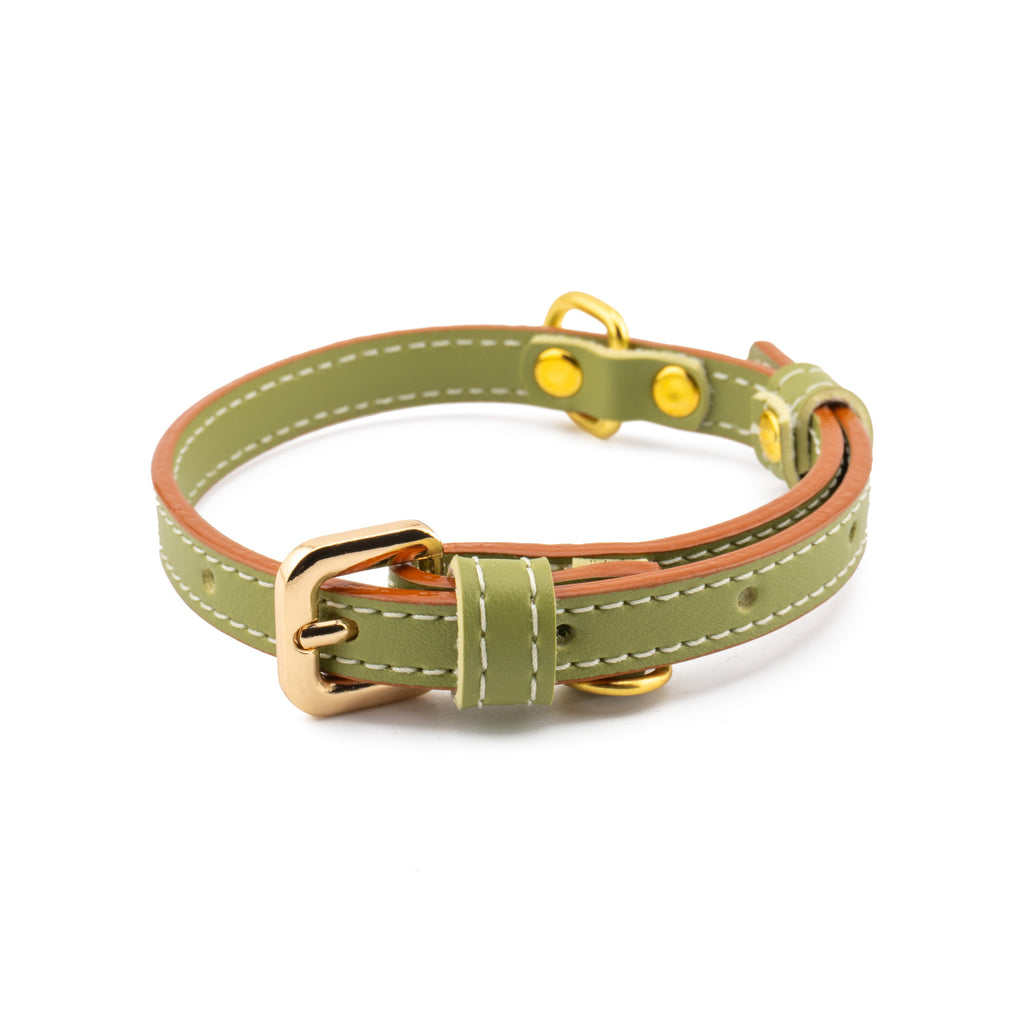 Vegan Leather Dog Collar - Olive Green