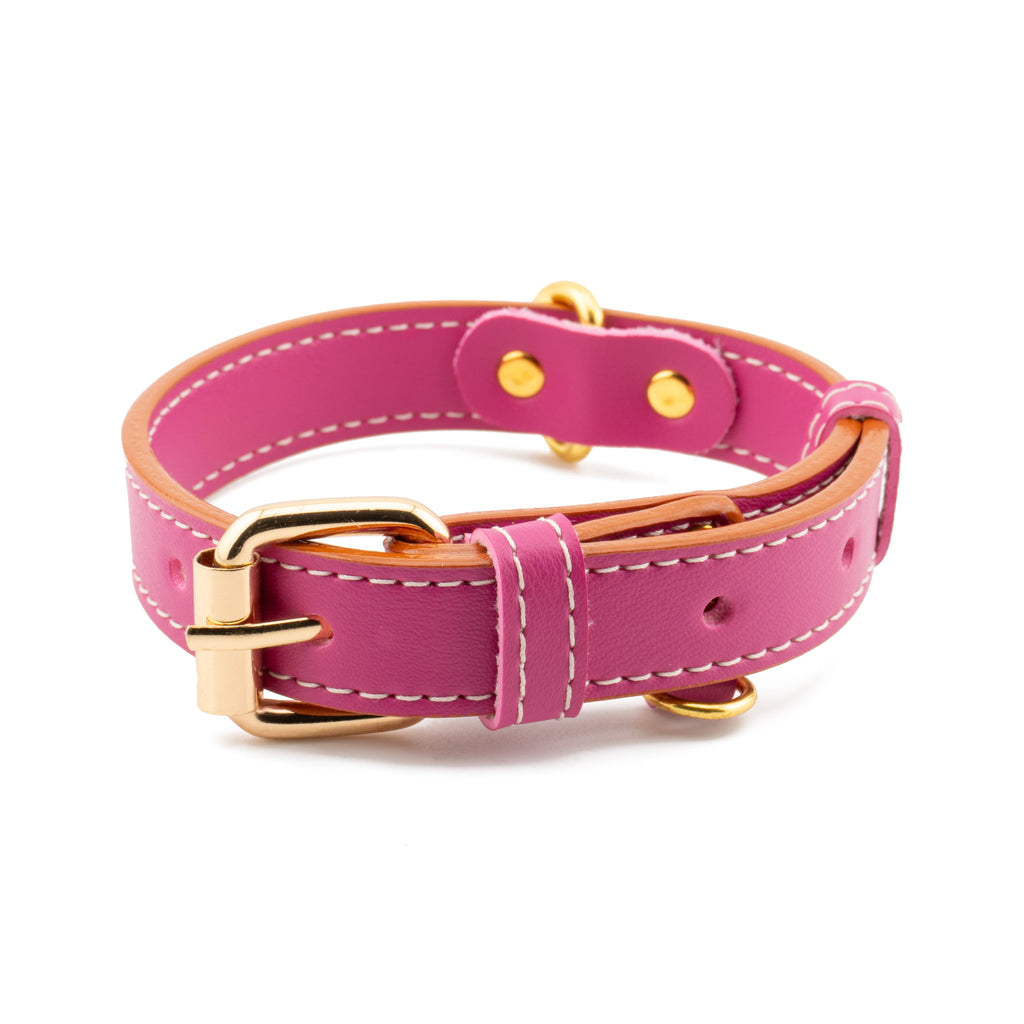 Vegan Leather Dog Collar - Spring Fuchsia