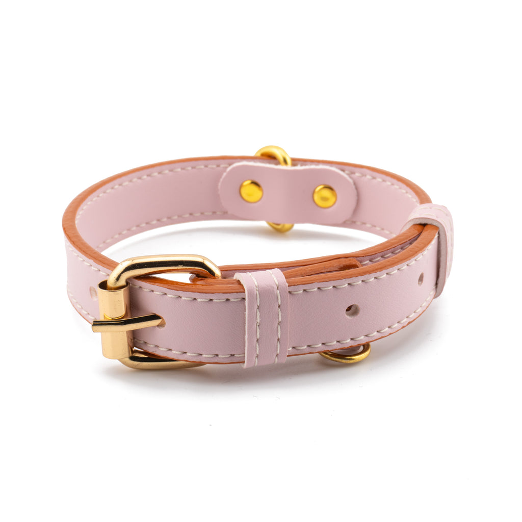 Vegan Leather Dog Collar - Flamingo Pink