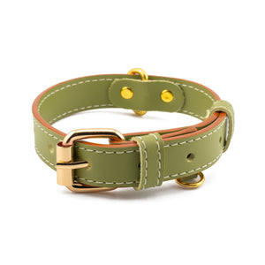 Vegan Leather Dog Collar - Olive Green