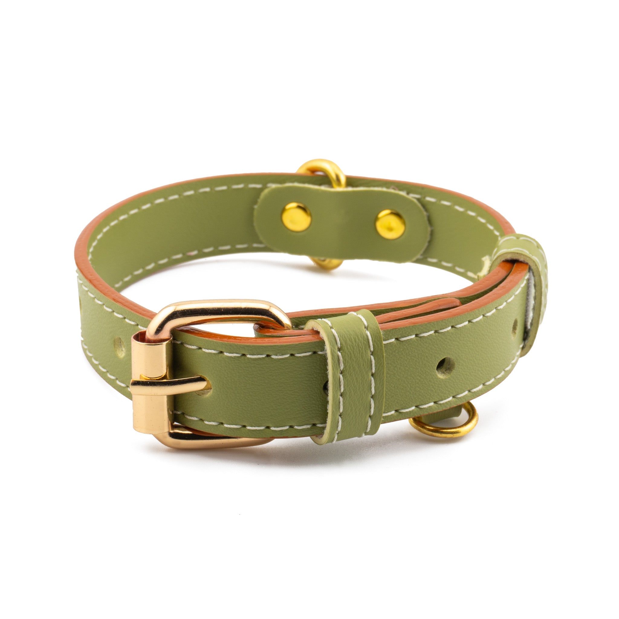 Vegan Leather Dog Collar - Olive Green