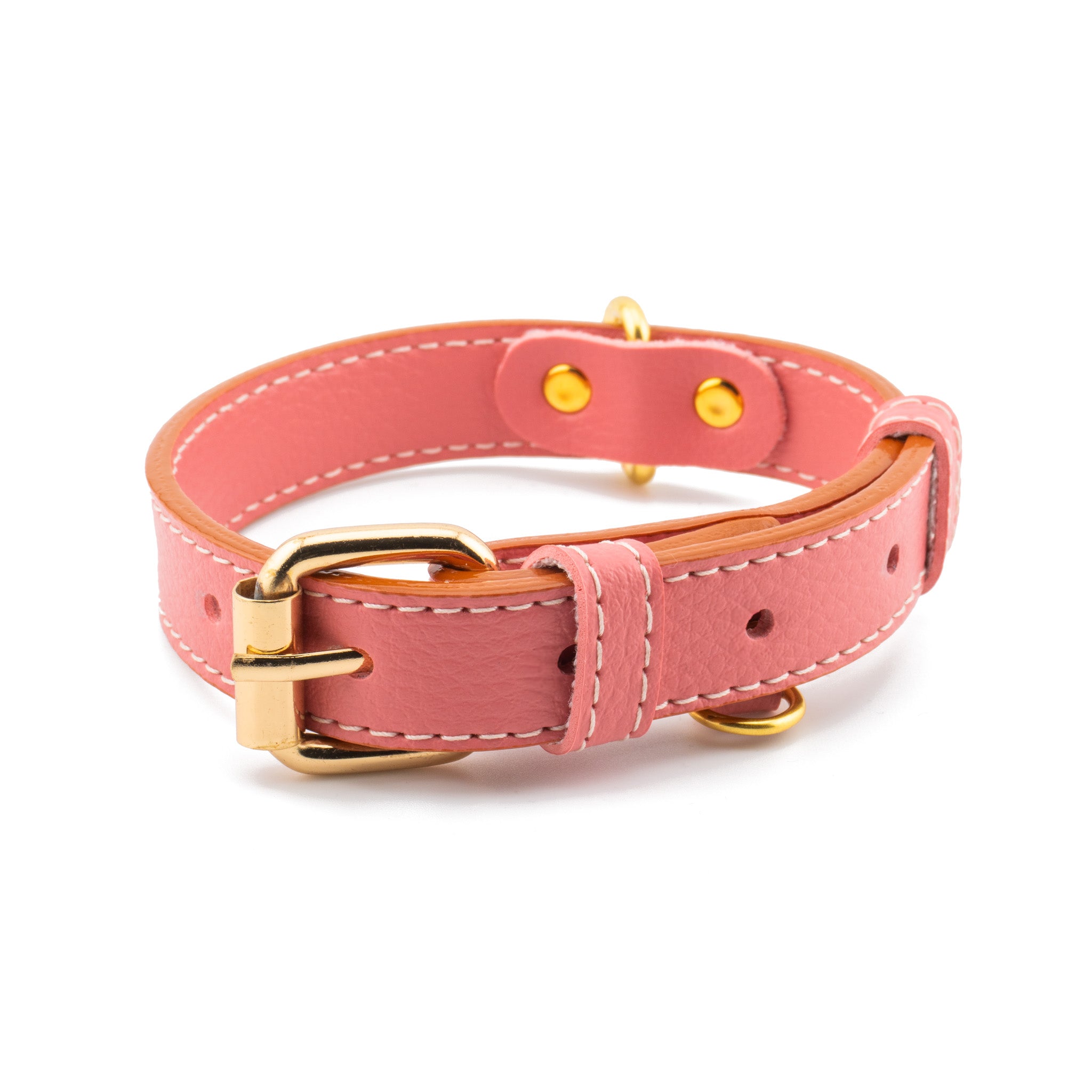 Vegan Leather Dog Collar - Salmon Pink