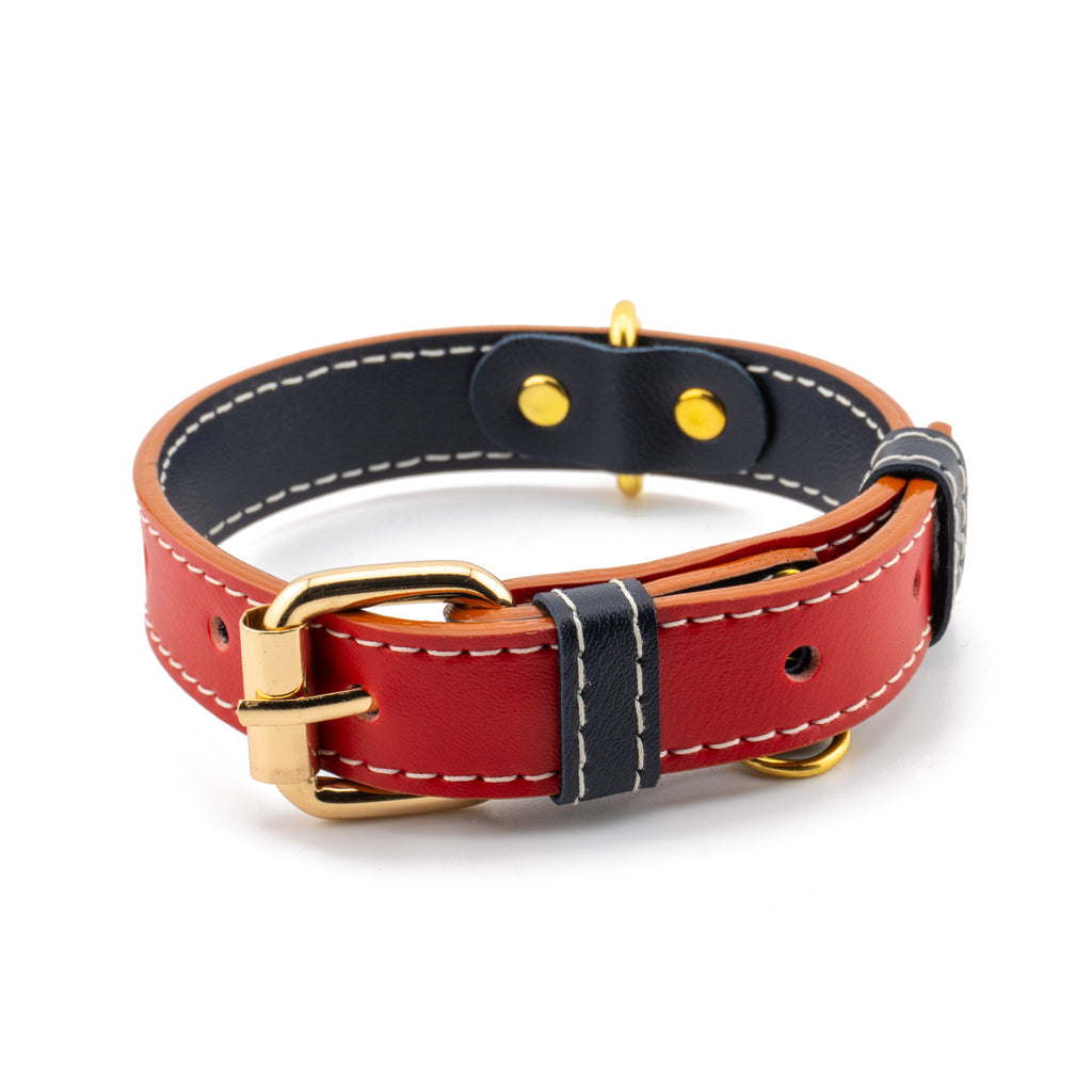 Vegan Leather Dog Collar - Sailor Red