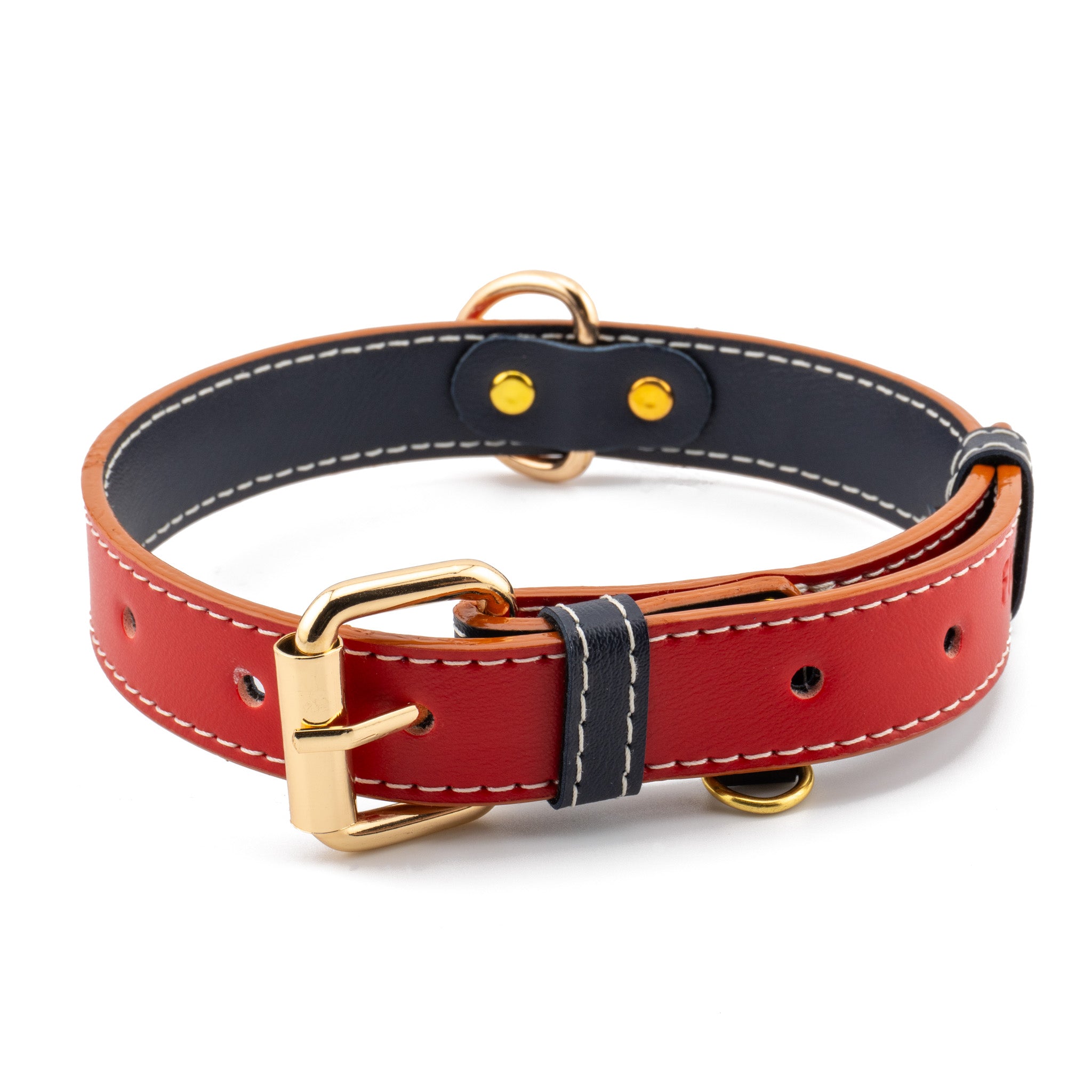 Vegan Leather Dog Collar - Sailor Red