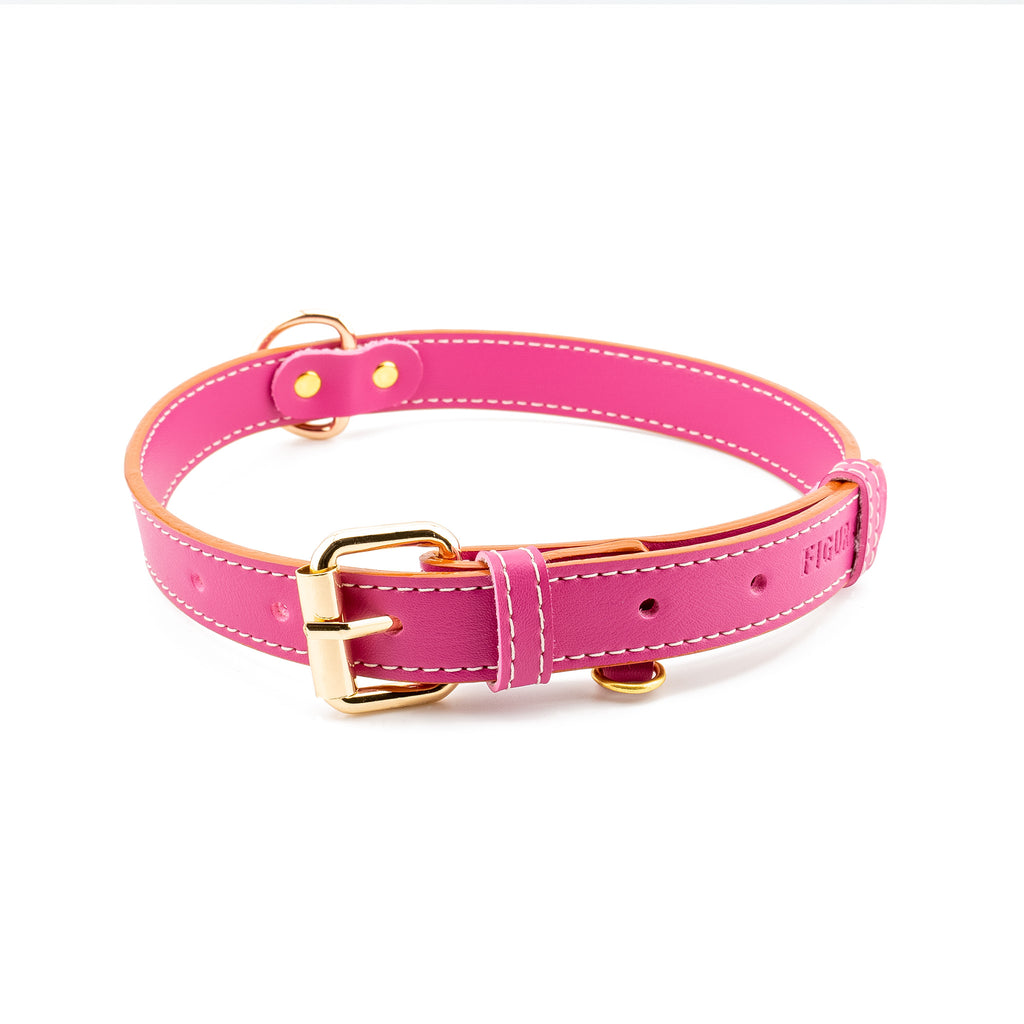 Vegan Leather Dog Collar - Spring Fuchsia