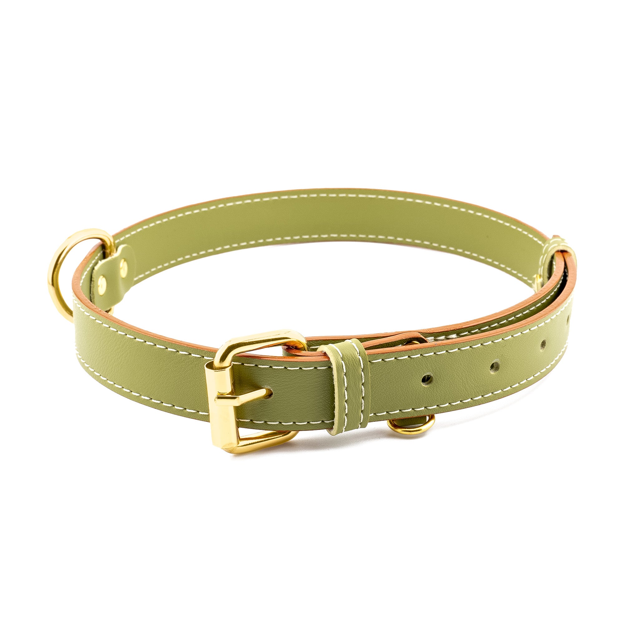 Vegan Leather Dog Collar - Olive Green
