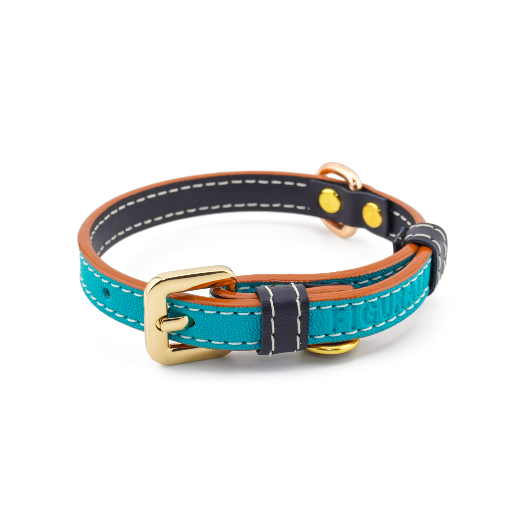 Vegan Leather Dog Collar - Turquoise