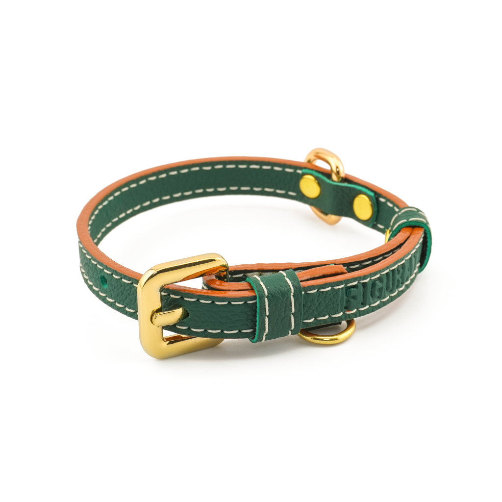 Vegan Leather Dog Collar - Jungle Green