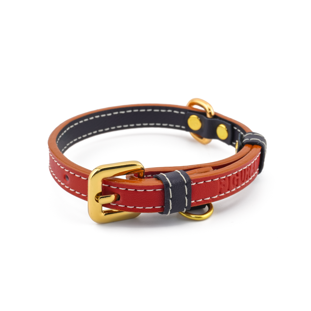 Vegan Leather Dog Collar - Sailor Red